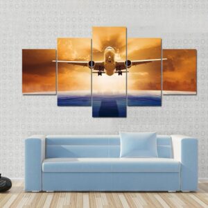 Airplane Flying Above Ocean - Airplane 5 Panel Canvas Art Wall Decor