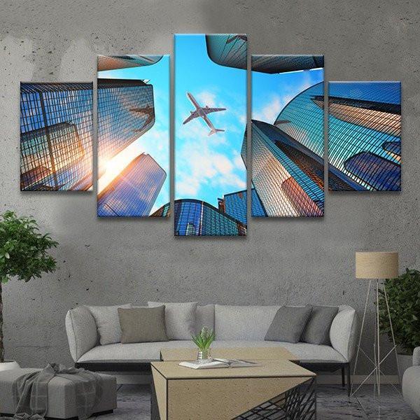 Airplane In Flight 1 - Airplane 5 Panel Canvas Art Wall Decor Airplane In Flight 1 - Airplane 5 Panel Canvas Art Wall Decor