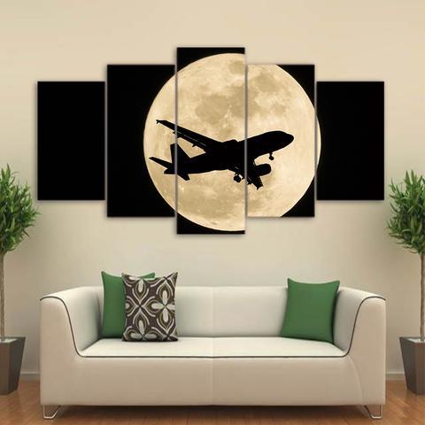 Airplane In Moon Night - Airplane 5 Panel Canvas Art Wall Decor Airplane In Moon Night - Airplane 5 Panel Canvas Art Wall Decor