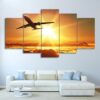 Airplane In Sunset Take Off - Airplane 5 Panel Canvas Art Wall Decor