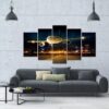 Airplane Night Flight Landing - Airplane 5 Panel Canvas Art Wall Decor