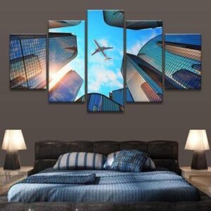 Airplane Skyline - Automative 5 Panel Canvas Art Wall Decor