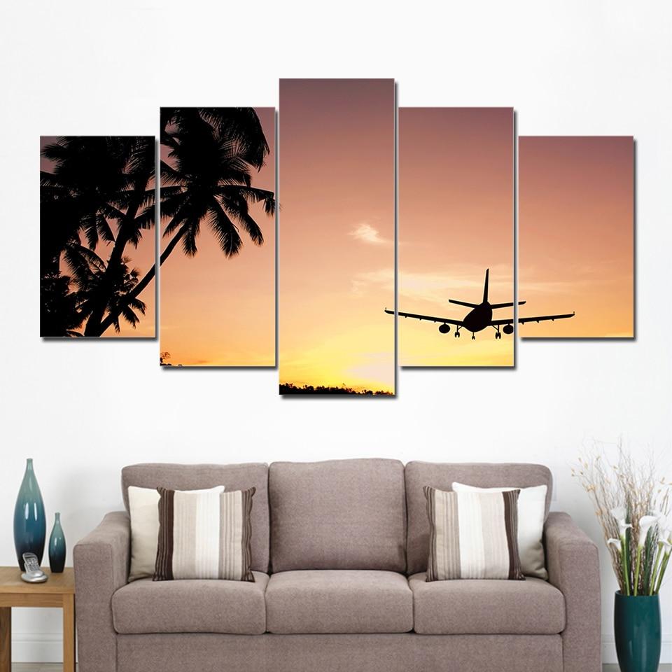 Airplane Sunset 15 - Aircraft 5 Panel Canvas Art Wall Decor Airplane Sunset 15 - Aircraft 5 Panel Canvas Art Wall Decor