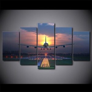 Airplane Sunset Plane Flight Airplane Levitation - Airplane 5 Panel Canvas Art Wall Decor