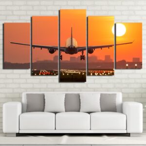 Airplane Sunset - Aircraft 5 Panel Canvas Art Wall Decor