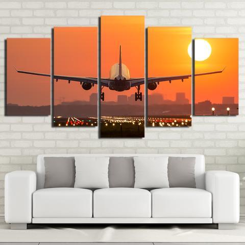 Airplane Sunset - Airplane 5 Panel Canvas Art Wall Decor Airplane Sunset - Airplane 5 Panel Canvas Art Wall Decor