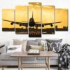 Airplane With Golden Sunset - Airplane 5 Panel Canvas Art Wall Decor