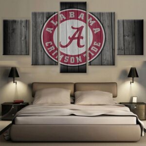 Alabama Crimson Tide College Football Barn Wood Style - Sport 5 Panel Canvas Art Wall Decor