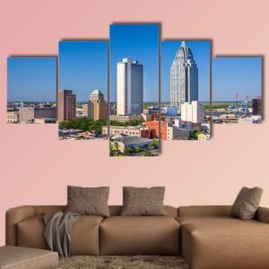 Alabama Downtown Skyline - Nature 5 Panel Canvas Art Wall Decor