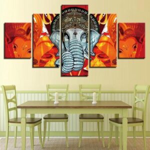 Alampata Ganesha - Religion 5 Panel Canvas Art Wall Decor