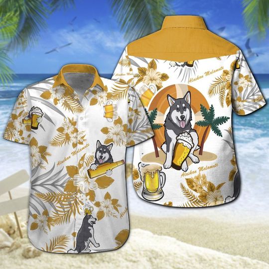 Alaskan Malamute Beer Hawaiian Shirt Summer Button Up Alaskan Malamute Beer Hawaiian Shirt Summer Button Up