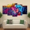 Albert Einstein Psychedelic Colorful - Abstract 5 Panel Canvas Art Wall Decor