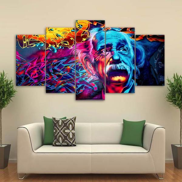 Albert Einstein Psychedelic Colorful - Abstract 5 Panel Canvas Art Wall Decor Albert Einstein Psychedelic Colorful - Abstract 5 Panel Canvas Art Wall Decor