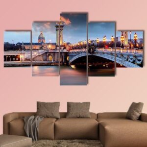Alexandre 3 Bridge In Paris France - Nature 5 Panel Canvas Art Wall Decor