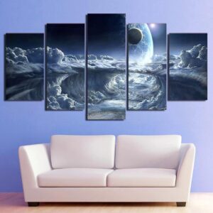 Alien Planet Moons Space - Space Universe 5 Panel Canvas Art Wall Decor