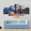 Alien Spaceship On Deep Space - Space 5 Panel Canvas Art Wall Decor