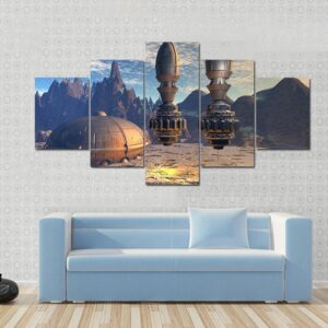 Alien Spaceship On Deep Space - Space 5 Panel Canvas Art Wall Decor