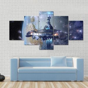 Aliens Ufo Mothership Near Earth - Space 5 Panel Canvas Art Wall Decor