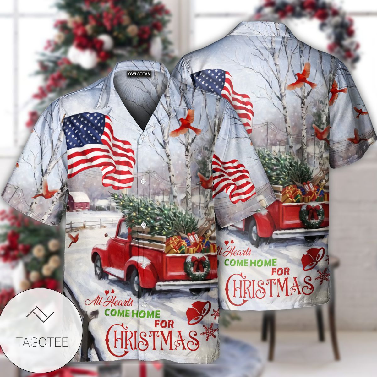 All Hearts Come Home For Christmas Truck With Cardinal Hawaiian Shirt All Hearts Come Home For Christmas Truck With Cardinal Hawaiian Shirt