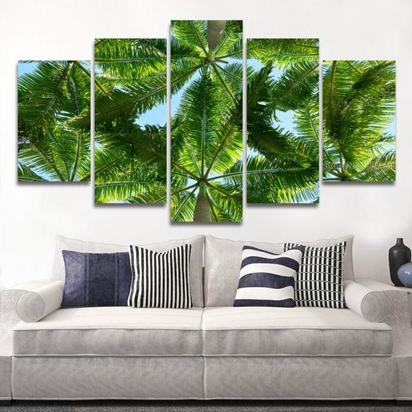 Alm Tree Landscape Beach - Nature 5 Panel Canvas Art Wall Decor Alm Tree Landscape Beach - Nature 5 Panel Canvas Art Wall Decor