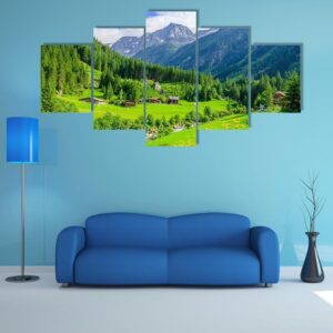 Alpine Cottages And Mountain Peaks - Nature 5 Panel Canvas Art Wall Decor