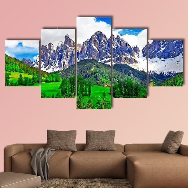 Alpine Scenery Dolomites In Italy - Nature 5 Panel Canvas Art Wall Decor Alpine Scenery Dolomites In Italy - Nature 5 Panel Canvas Art Wall Decor