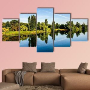 Amazing Forest Near Lake - Nature 5 Panel Canvas Art Wall Decor