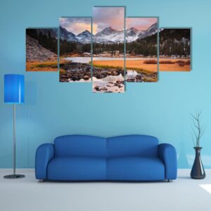 Amazing Mountain Landscape At Sunset - Nature 5 Panel Canvas Art Wall Decor