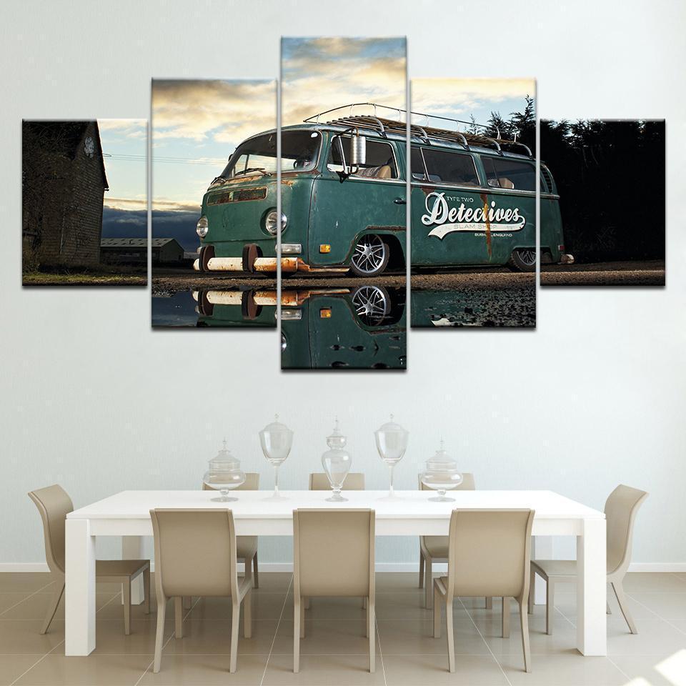 Amazing Retro Bus - Automative 5 Panel Canvas Art Wall Decor Amazing Retro Bus - Automative 5 Panel Canvas Art Wall Decor