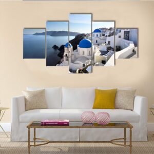 Amazing Santorini With Churches - Nature 5 Panel Canvas Art Wall Decor