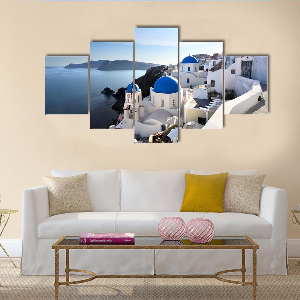 Amazing Santorini With Churches - Nature 5 Panel Canvas Art Wall Decor Amazing Santorini With Churches - Nature 5 Panel Canvas Art Wall Decor
