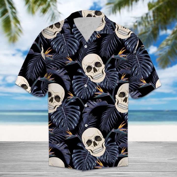Amazing Skull And Tropical Leaves Hawaiian Shirt Summer Button Up Amazing Skull And Tropical Leaves Hawaiian Shirt Summer Button Up