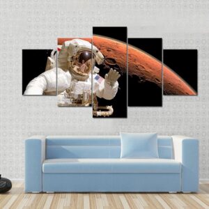 American Astronaut Above Mars Space - Space 5 Panel Canvas Art Wall Decor