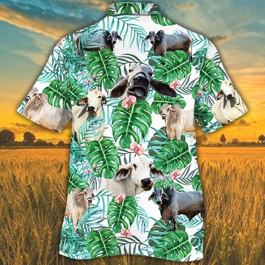 American Brahman Cattle Tropical Plant Hawaiian Shirt American Brahman Cattle Tropical Plant Hawaiian Shirt