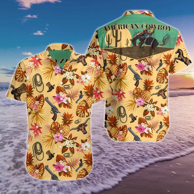 American Cowboy Hawaiian Shirt Summer Button Up American Cowboy Hawaiian Shirt Summer Button Up
