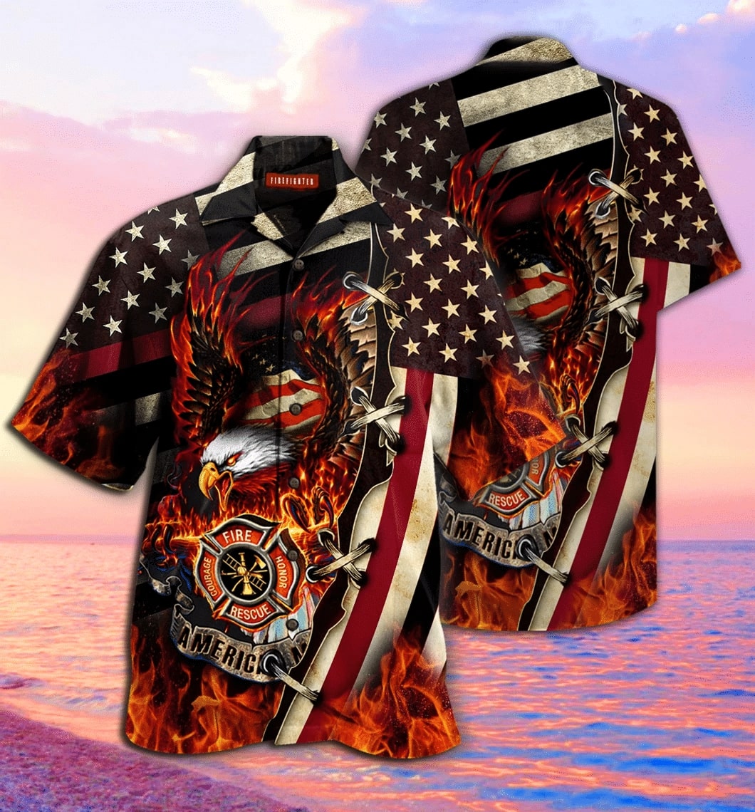 American Firefighter All Over Printed Hawaiian Shirt American Firefighter All Over Printed Hawaiian Shirt