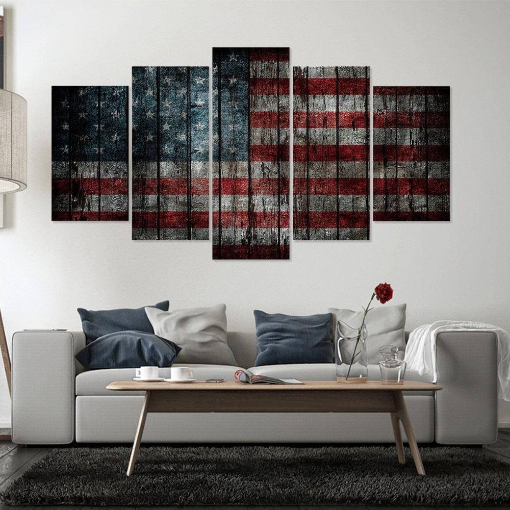 American Flag 1 - Abstract 5 Panel Canvas Art Wall Decor American Flag 1 - Abstract 5 Panel Canvas Art Wall Decor