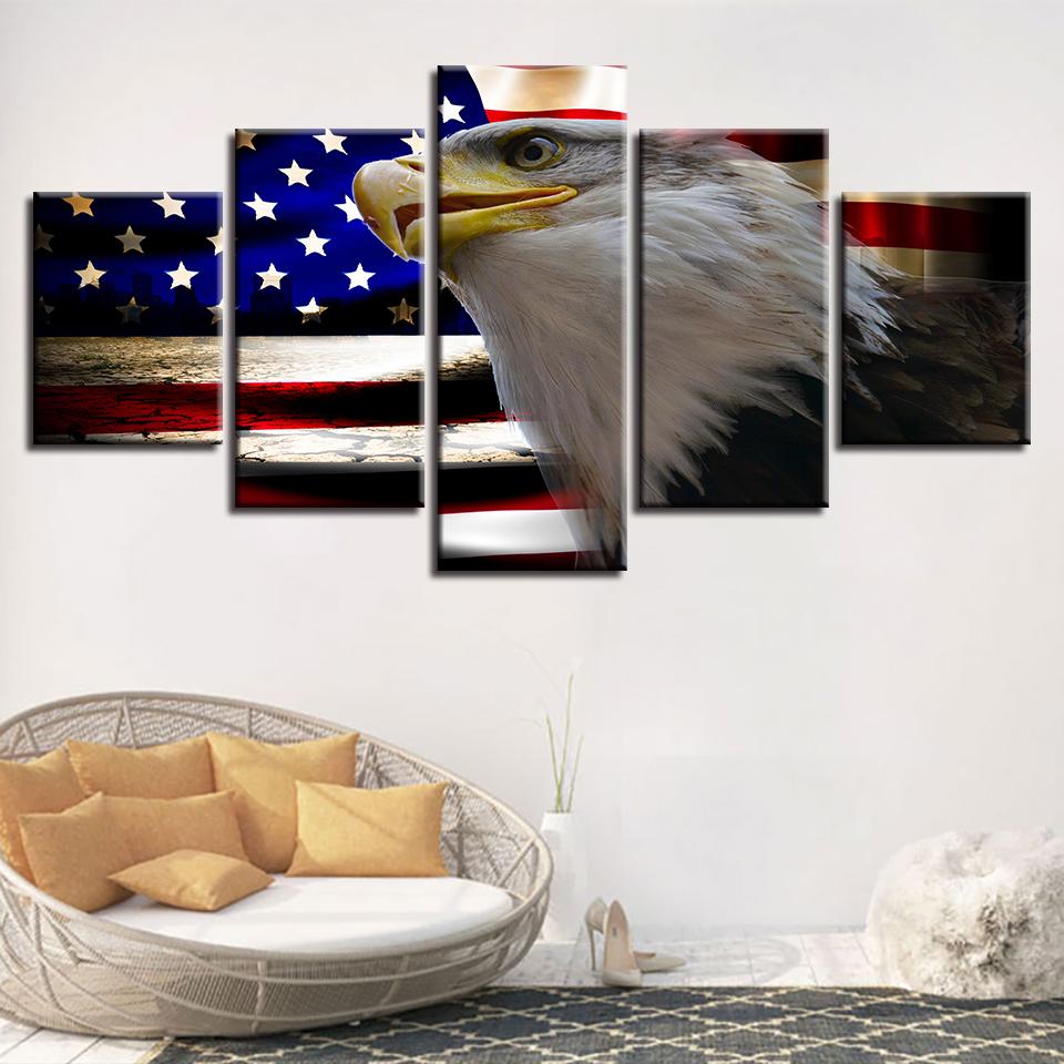 American Flag And Eagle 2 - Abstract 5 Panel Canvas Art Wall Decor American Flag And Eagle 2 - Abstract 5 Panel Canvas Art Wall Decor