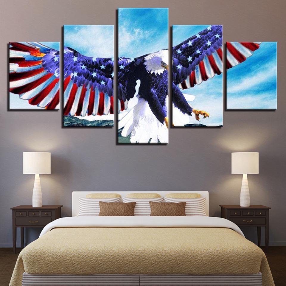 American Flag And Eagle Spread Wings - Abstract 5 Panel Canvas Art Wall Decor American Flag And Eagle Spread Wings - Abstract 5 Panel Canvas Art Wall Decor