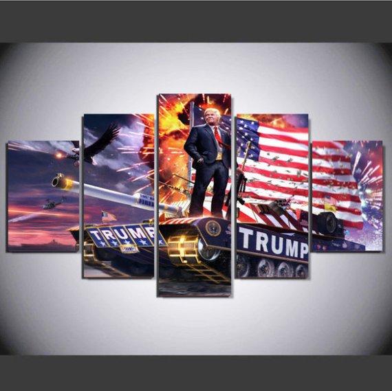 American Flag Donald Trump Tank Eagle - Army 5 Panel Canvas Art Wall Decor American Flag Donald Trump Tank Eagle - Army 5 Panel Canvas Art Wall Decor