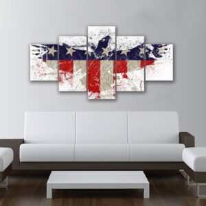 American Flag Eagle Splatter - Abstract 5 Panel Canvas Art Wall Decor