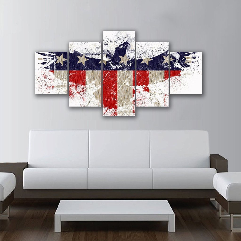 American Flag Eagle Splatter - Abstract 5 Panel Canvas Art Wall Decor American Flag Eagle Splatter - Abstract 5 Panel Canvas Art Wall Decor