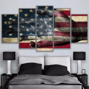 American Flag Helping Hand- Asbtract 5 Panel Canvas Art Wall Decor