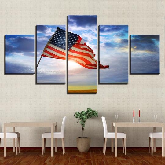 American Flag Old Glory In The Wind - Abstract 5 Panel Canvas Art Wall Decor American Flag Old Glory In The Wind - Abstract 5 Panel Canvas Art Wall Decor