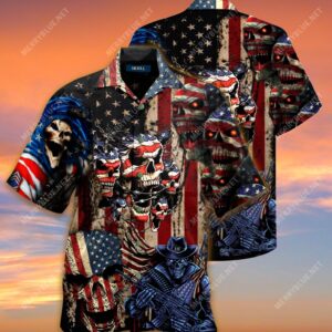 American Flag Skull All Over Printed Hawaiian Shirt