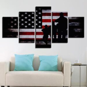 American Flag Soldier Military - Army 5 Panel Canvas Art Wall Decor