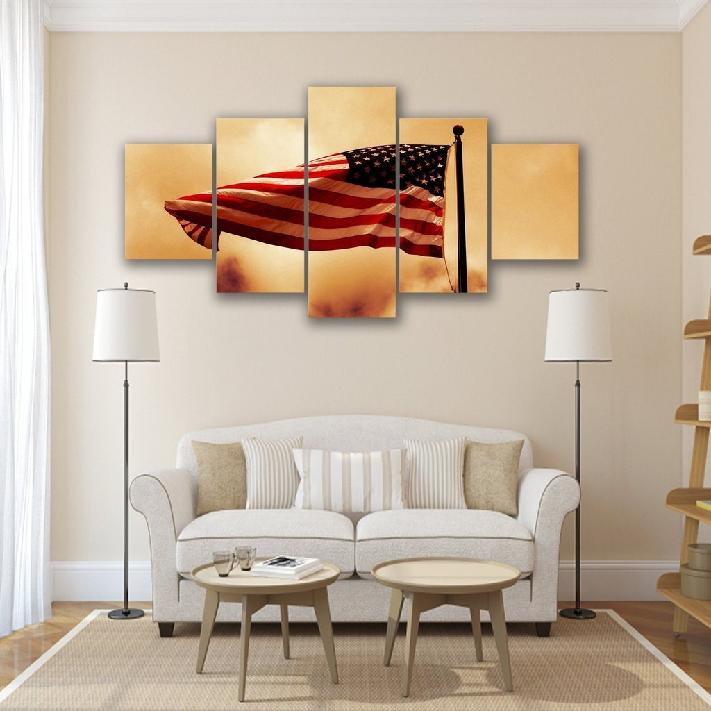 American Flag Waving In The Wind - Abstract 5 Panel Canvas Art Wall Decor American Flag Waving In The Wind - Abstract 5 Panel Canvas Art Wall Decor