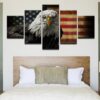 American Flag With Bald Eagle 9- Animal 5 Panel Canvas Art Wall Decor