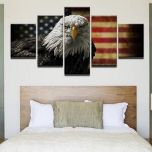 American Flag With Bald Eagle 9- Animal 5 Panel Canvas Art Wall Decor