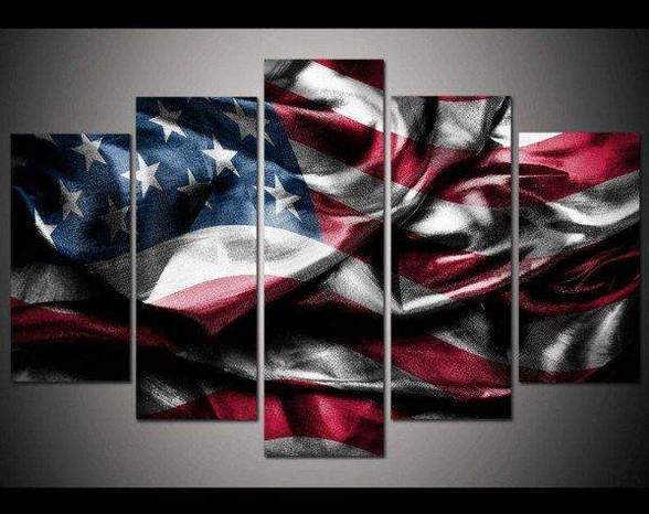 American Flag - Abstract 5 Panel Canvas Art Wall Decor American Flag - Abstract 5 Panel Canvas Art Wall Decor